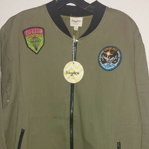 Hayden Olive Green Bomber Jacket with Embroidered Patches